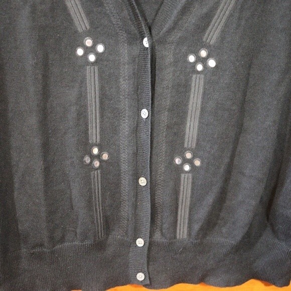 Pure DKNY Black Mirrored Short Sleeve Cardigan Linen Blend Medium - Picture 3 of 9